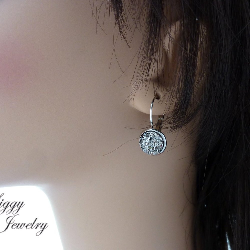 Shiny Hematite Faux Druzy Drop Lever Earrings - Picture 7 of 7
